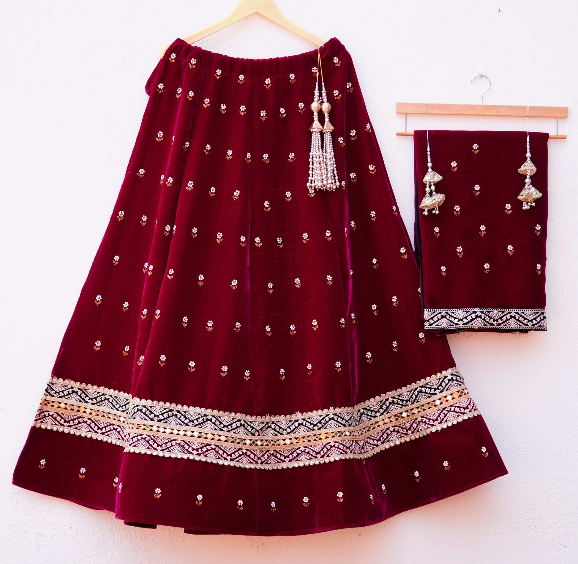 Designer Velvet Lehenga with Traditional Embroidery