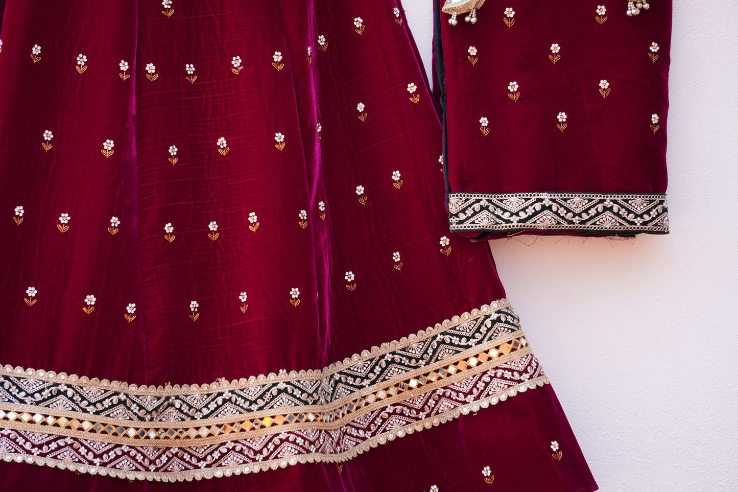 Designer Velvet Lehenga with Traditional Embroidery