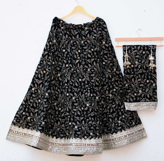 Designer Velvet Lehenga with Traditional Embroidery