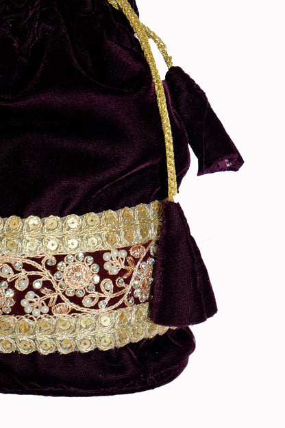 Royal Purple Velvet Potli Bag | Perfect for Weddings & Gifts