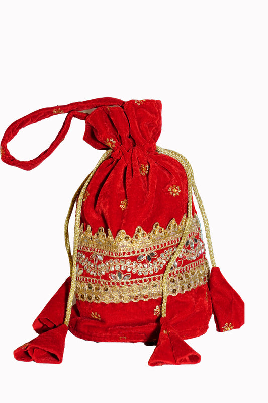 Royal Red Velvet Potli Bag | Perfect for Weddings & Gifts