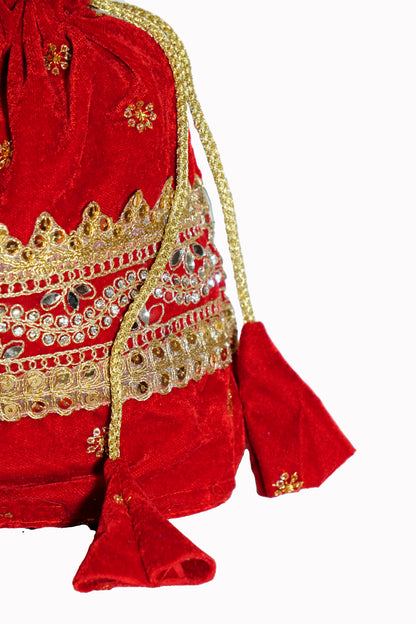Royal Red Velvet Potli Bag | Perfect for Weddings & Gifts
