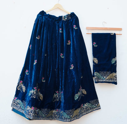 Royal Velvet Lehenga '' DEEP BLUE''