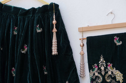 Royal Velvet Lehenga ''DEEP GREEN''