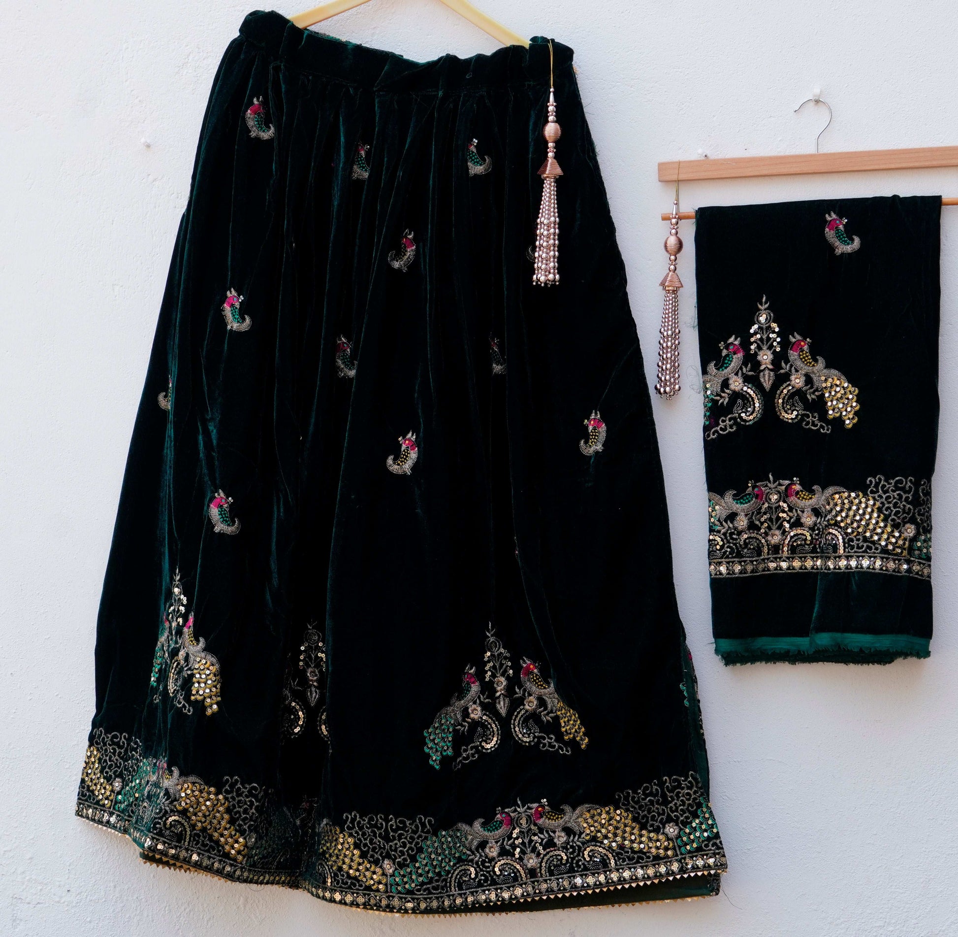 Royal Velvet Lehenga ''DEEP GREEN''