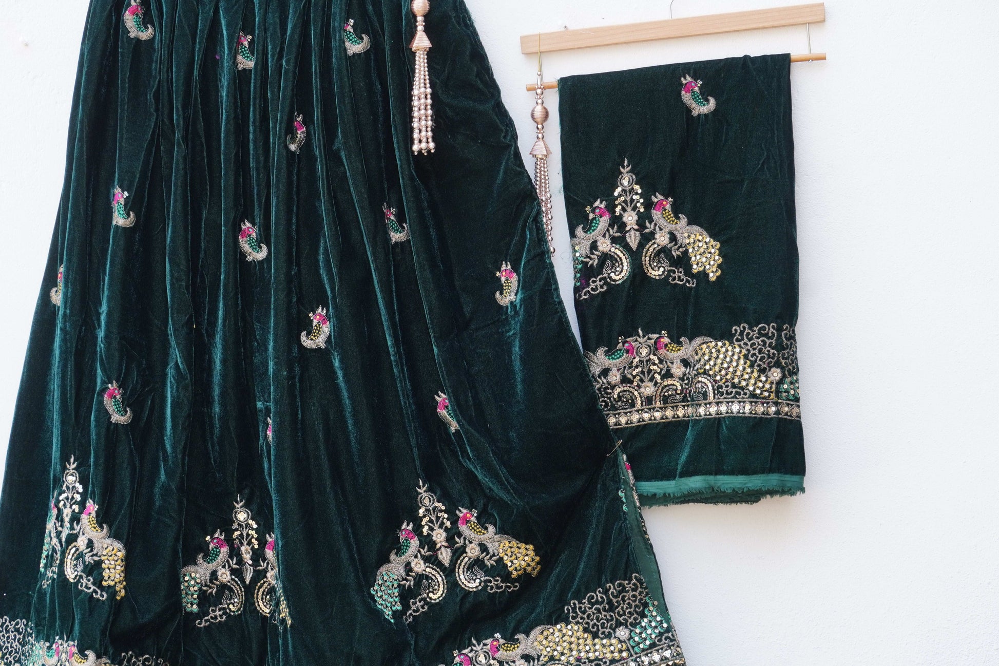 Royal Velvet Lehenga ''DEEP GREEN''